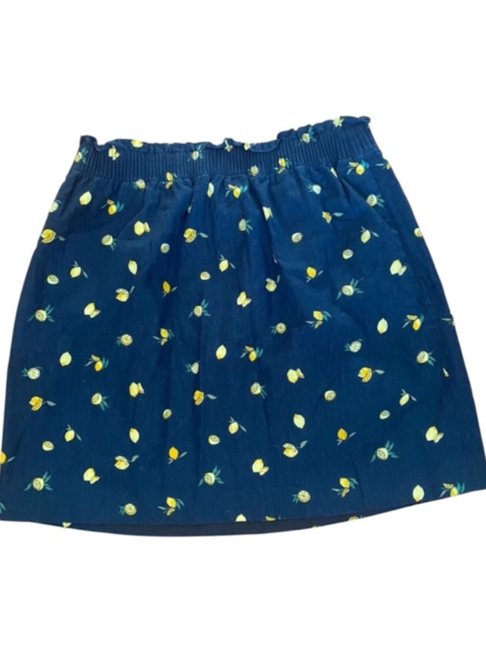 J.Crew Factory Lemon Print Linen Blend Mini Skirt Pull On Pockets Size 10